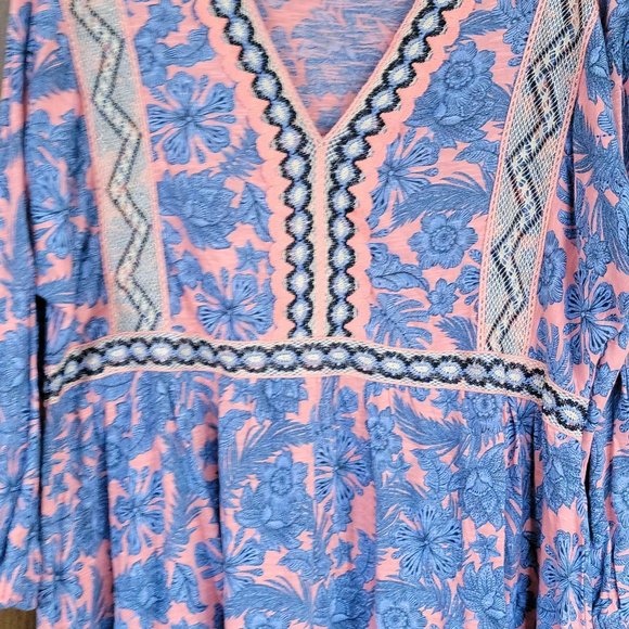 J. Jill Blue and Coral Fall Floral Embroidered Long Sleeve Dress Size Medium - Picture 14 of 16